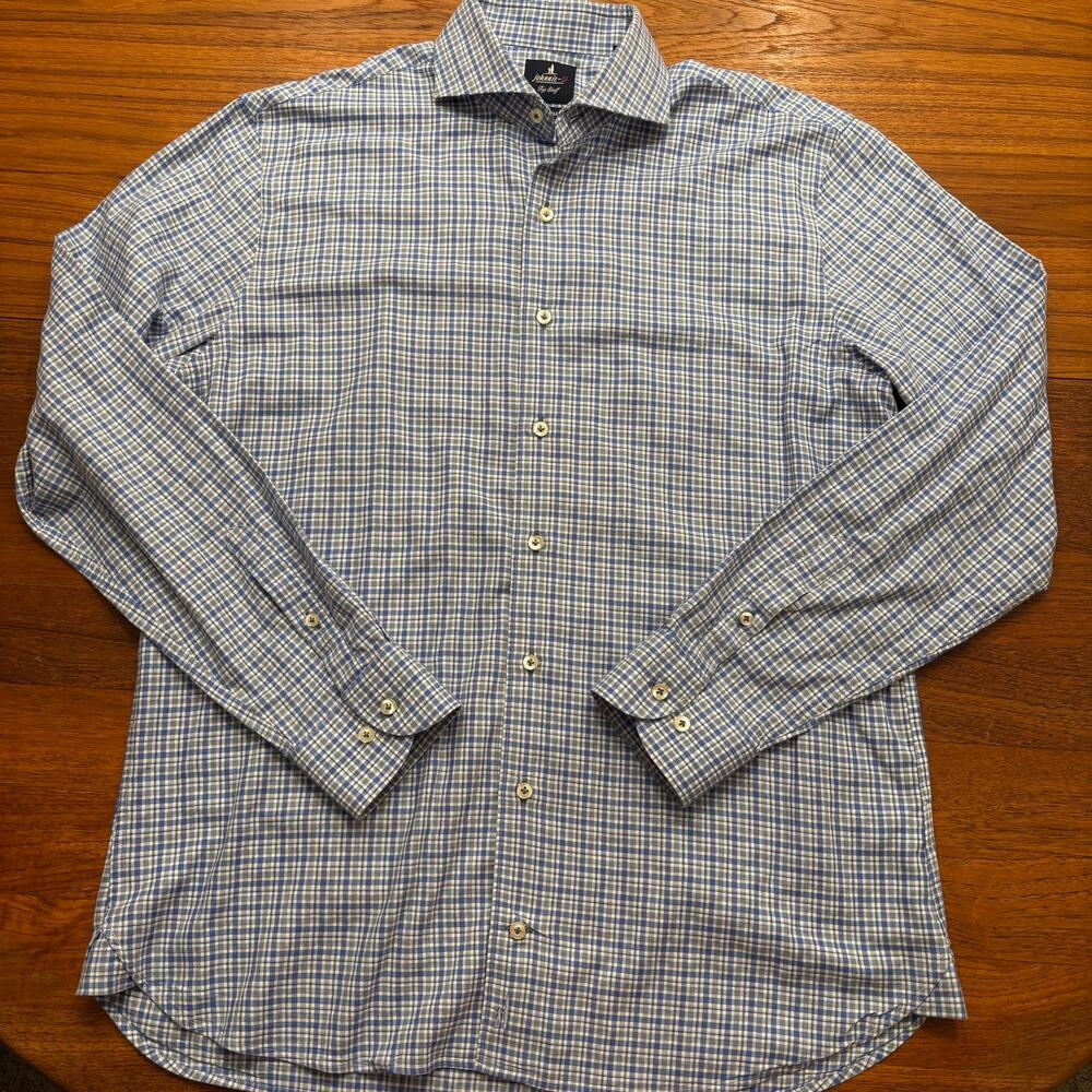 Johnnie-O Top Shelf men’s long sleeve blue plaid button down dress shirt medium